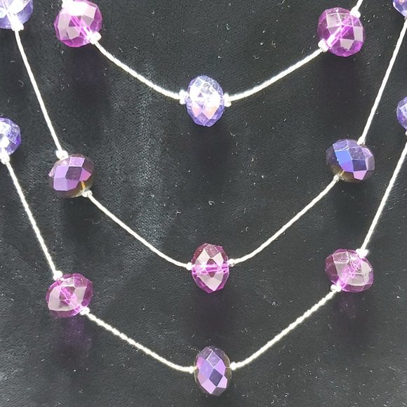 Amethyst color crystal multi layer graduated necklace with silver chain - Picture 3 of 7
